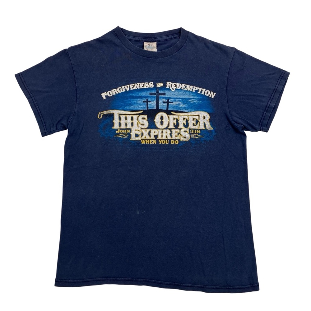 Y2K Thrashed & Faded Blue Religious Jesus T Shirt John 3:16 Delta